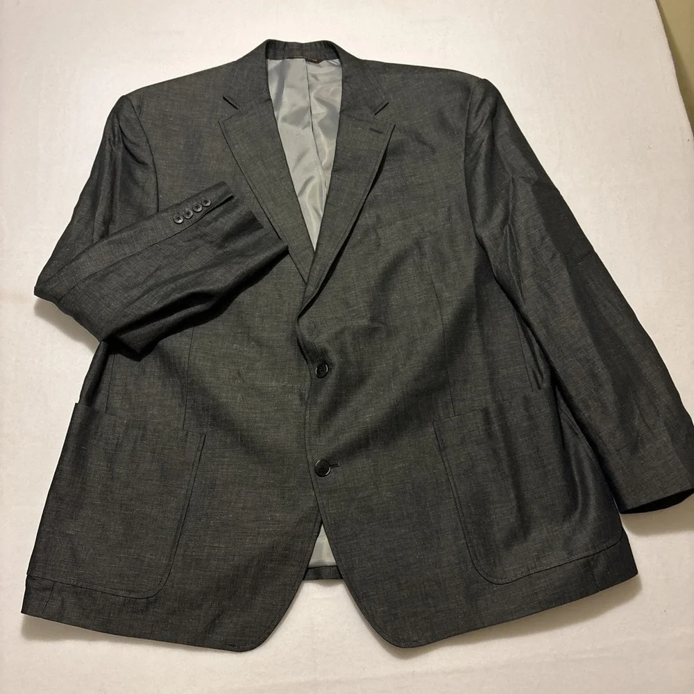 Oak Hill Blazer Sport Coat Mens 2XL 50/52R Gray Chambray Linen Cotton Blend